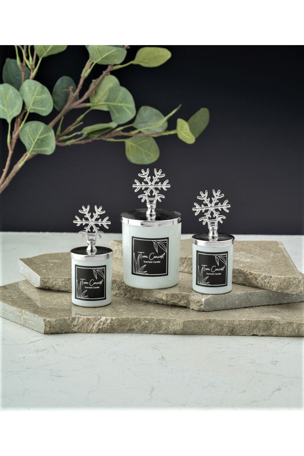 Dekoratif Özel Tasarım Gümüş Kartaneli Vanilya Kokulu 3'lü Beyaz Bardak Mum Seti