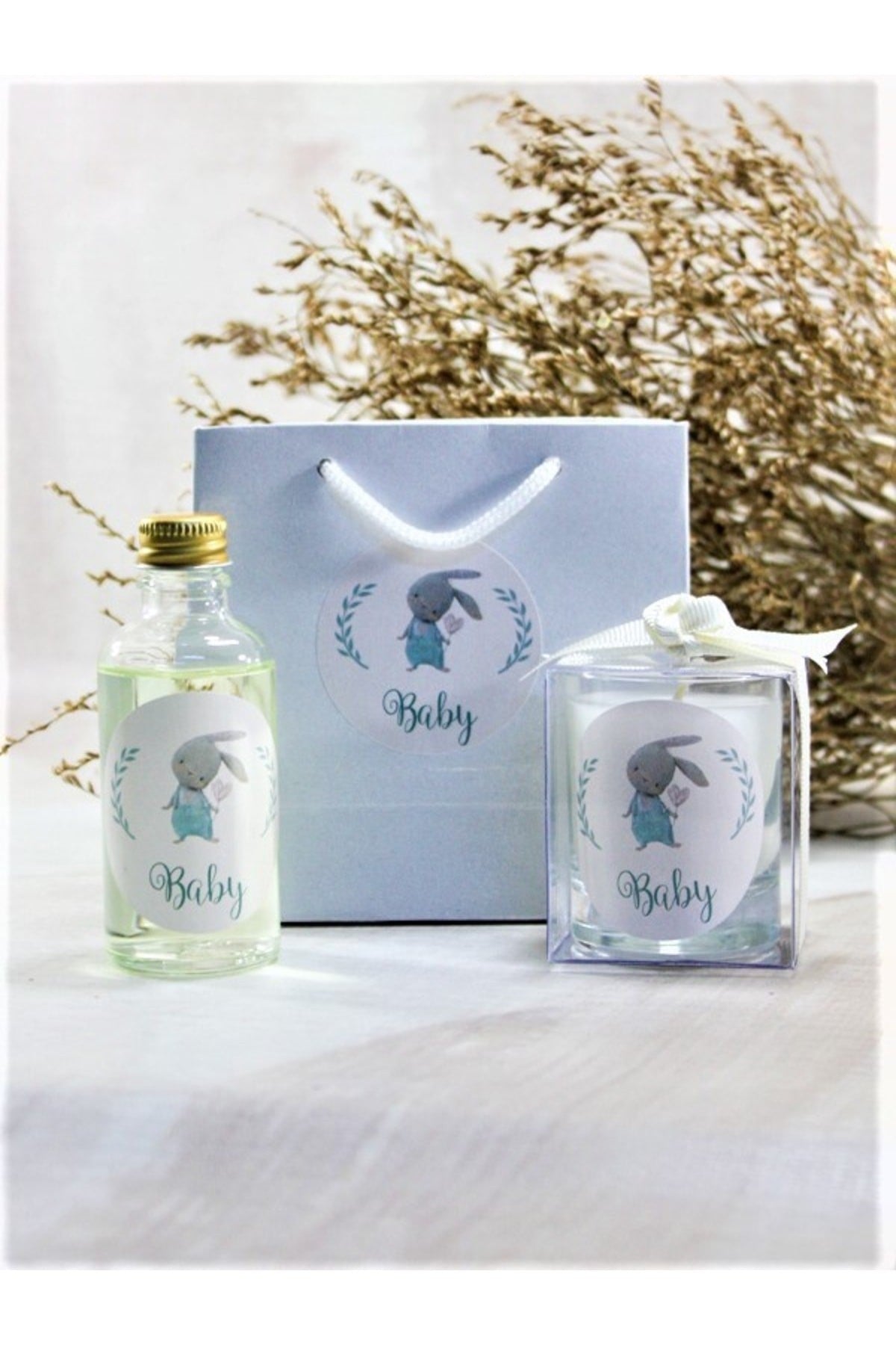 Tiem Concept Personalized Birth and Birthday Printed Bag Cologne and Candle Set of 10