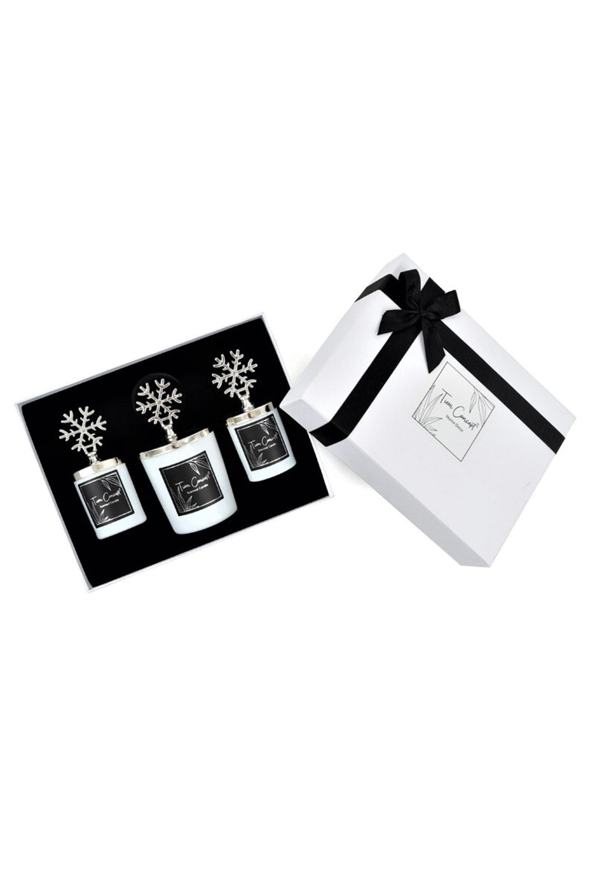 Tiem Concept Decorative Gift Boxed Vanilla Scented Silver Snowflake 3-Piece White Glass Candle Set