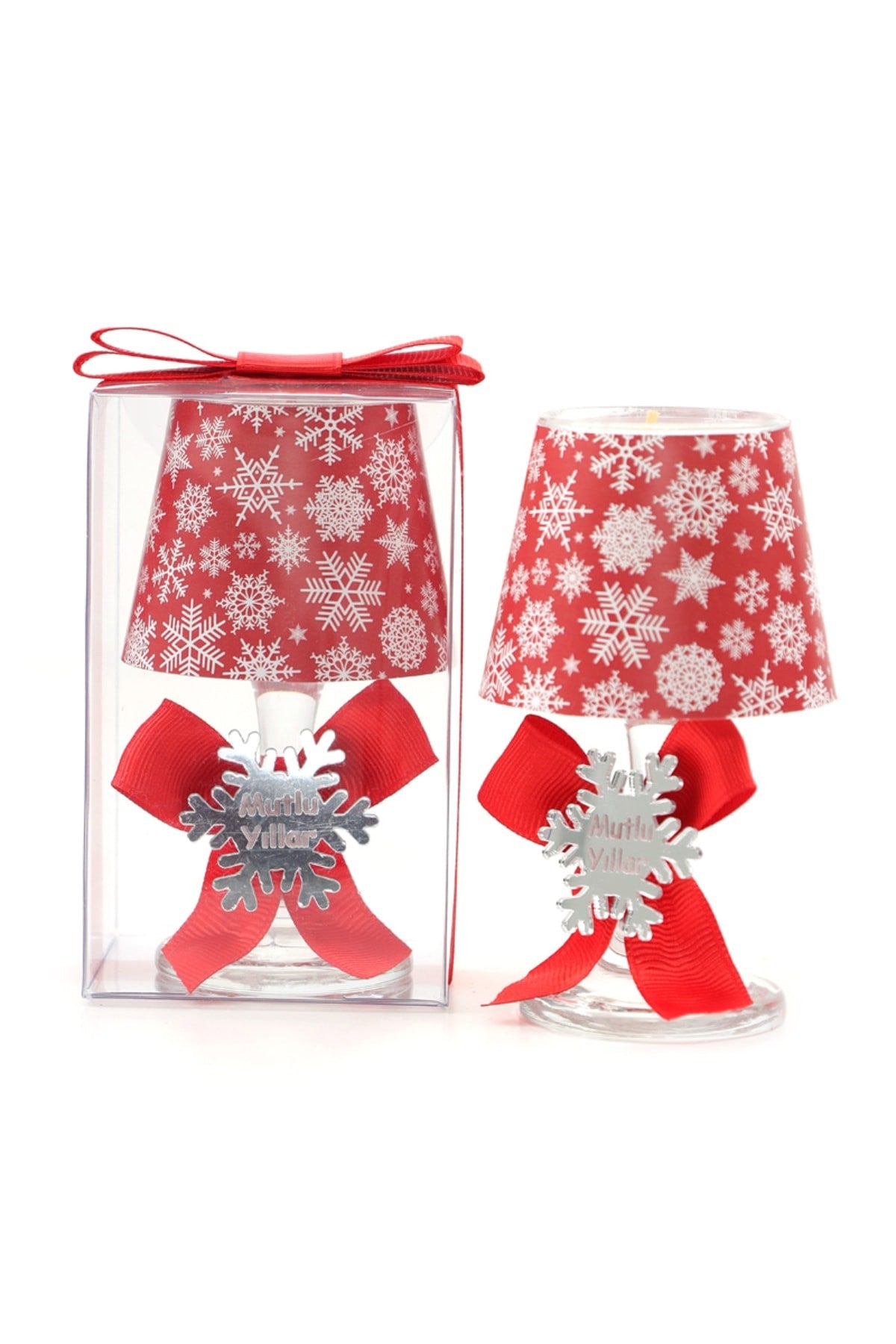 Yılbaşı Kar Tanesi Konseptli Hediyelik Abajur Mumluk (2 Adet )