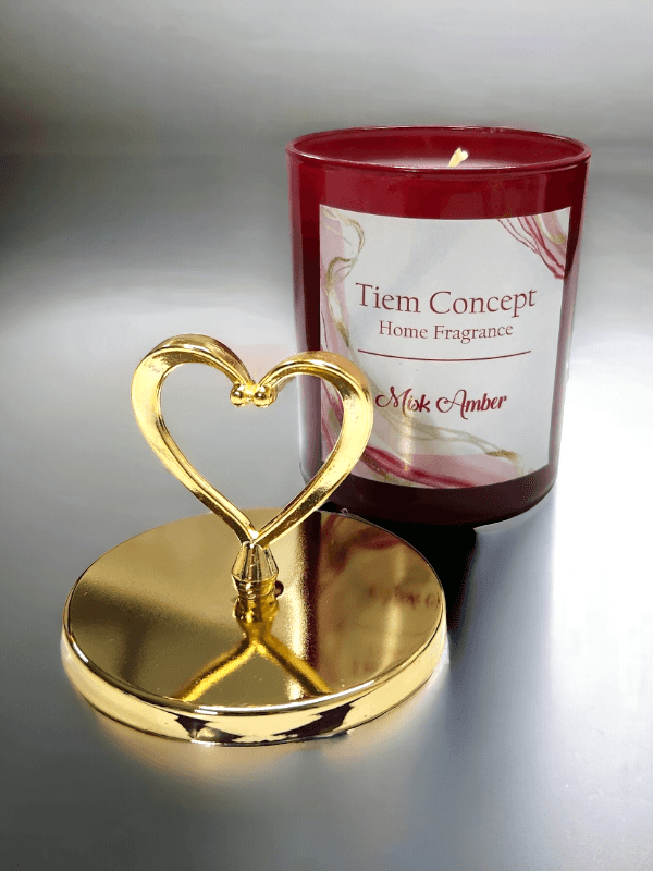 Heart Headed Gold Detailed Room Fragrance and Burgundy Candle Set 100 ml
