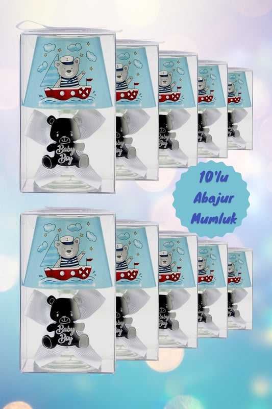 Baby Gift Boxed Custom Blue Teddy Bear Printed Lampshade Candle Set of 10