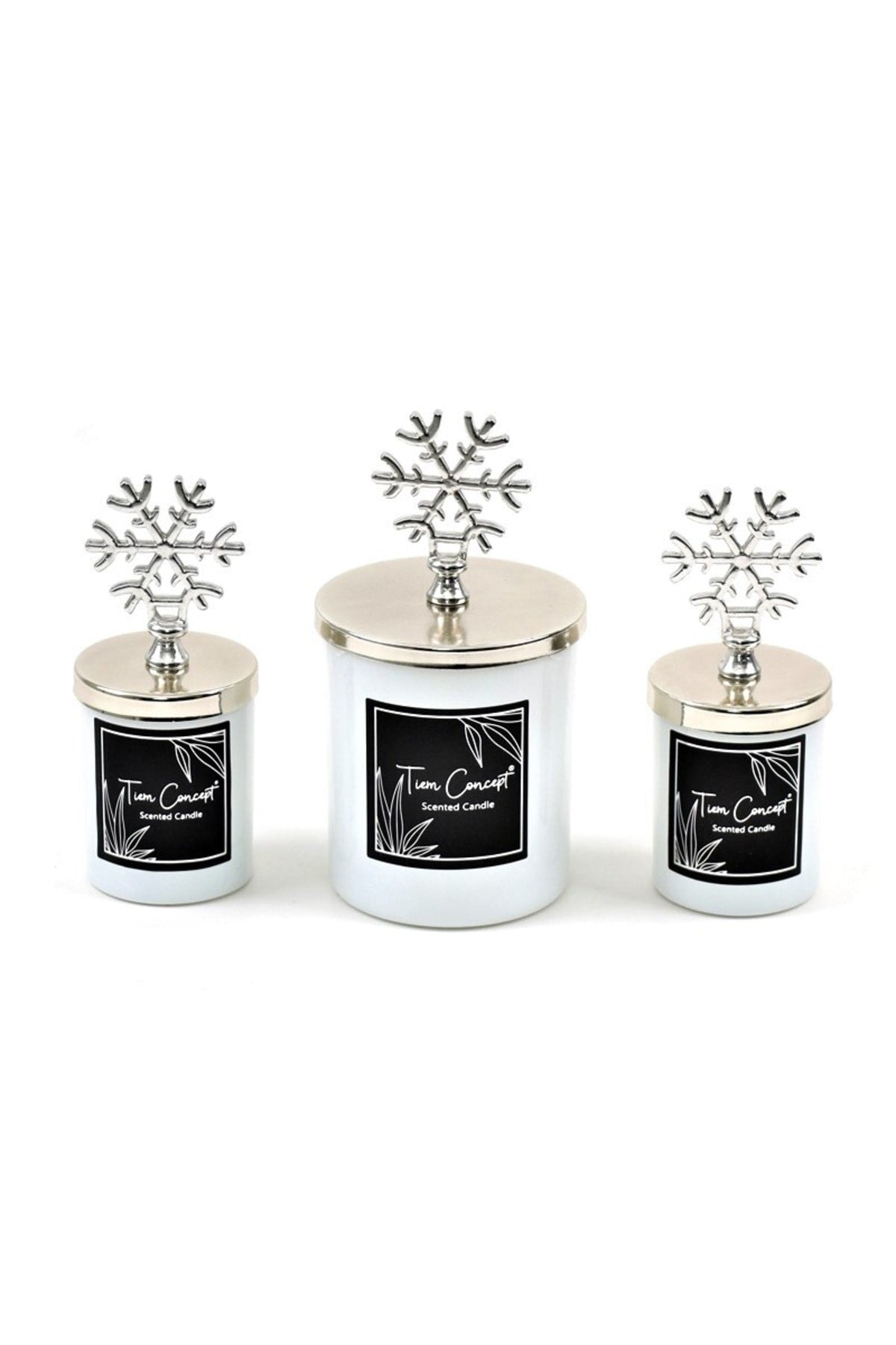 Dekoratif Hediye Kutulu Vanilya Kokulu Gümüş KarTaneli 3lü Beyaz Bardak Mum Seti