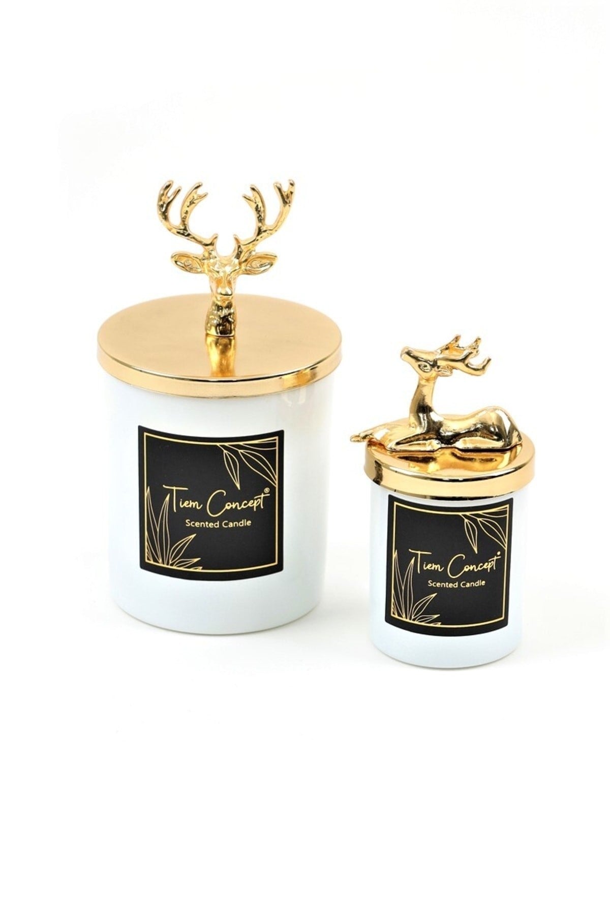 Tiem Concept Special Design Decorative Gold Deer Vanilla Scented 2-Piece White Glass Candle Set
