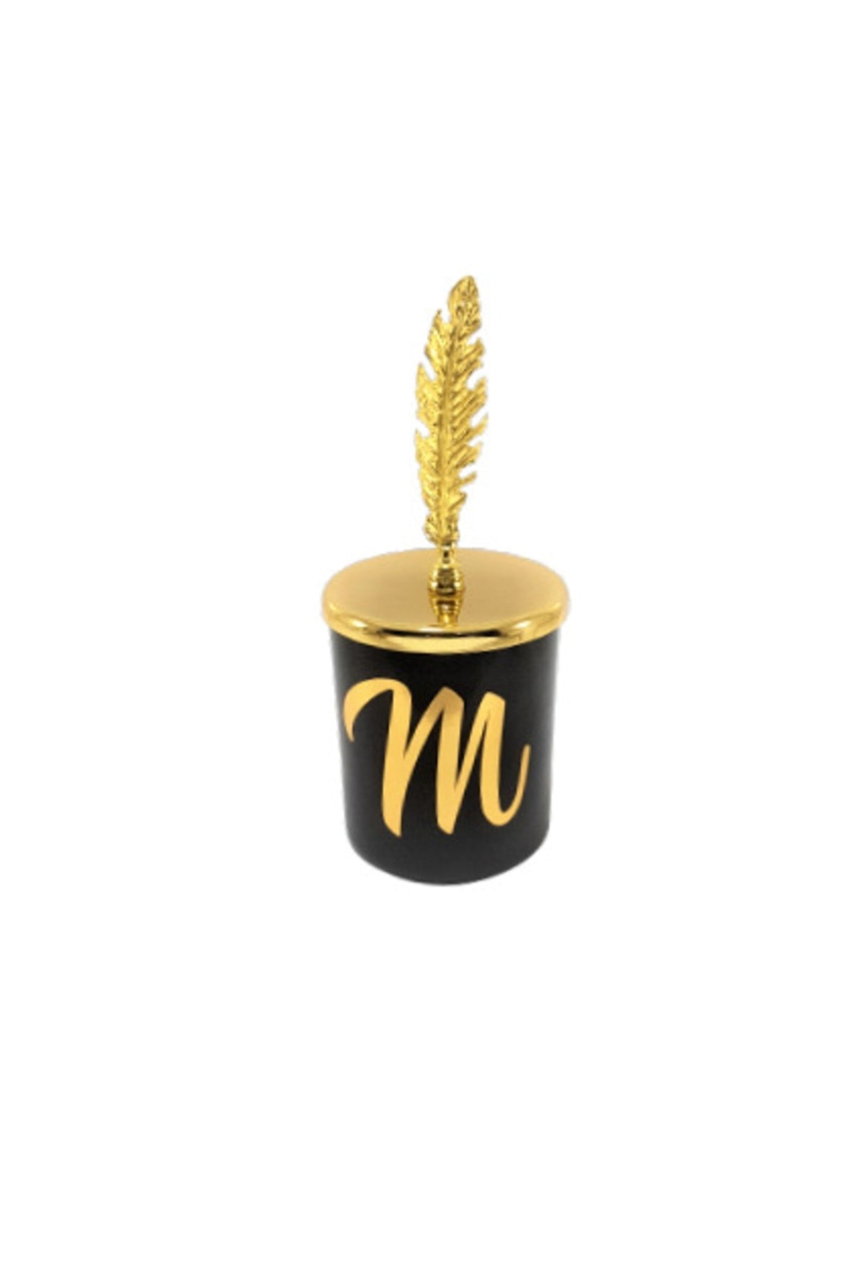 Tiem Concept Special Design M Letter Vanilla Scented Gold Feather Top Black Glass Candle