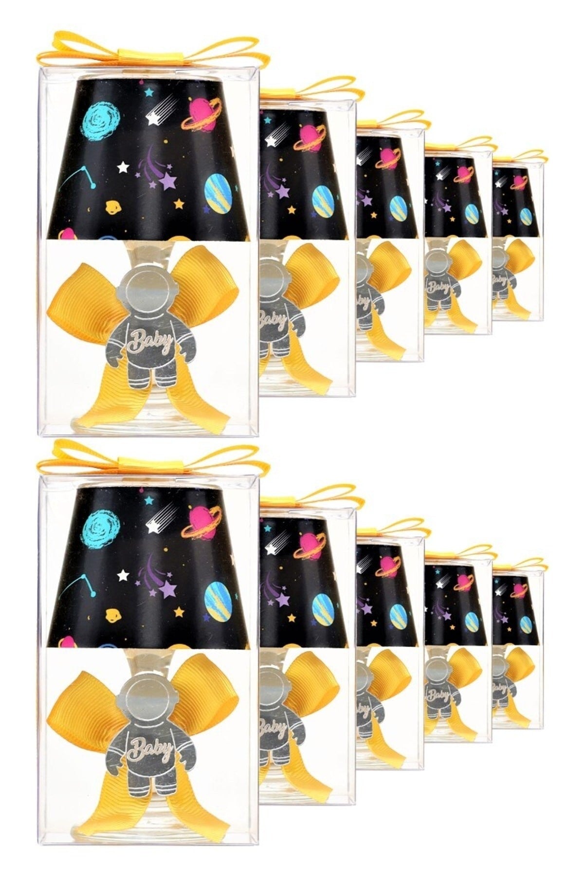 Baby Gift Boxed Personalized Yellow Decorated Space Printed Lampshade Candle Set of 10