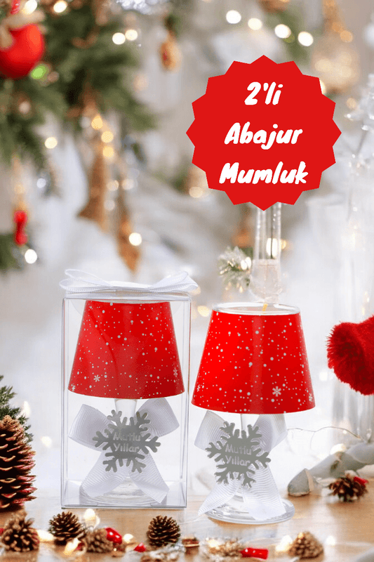 Yılbaşı Kar Tanesi Konseptli Kırmızı Renk Hediyelik Abajur Mumluk ( 2 Adet )