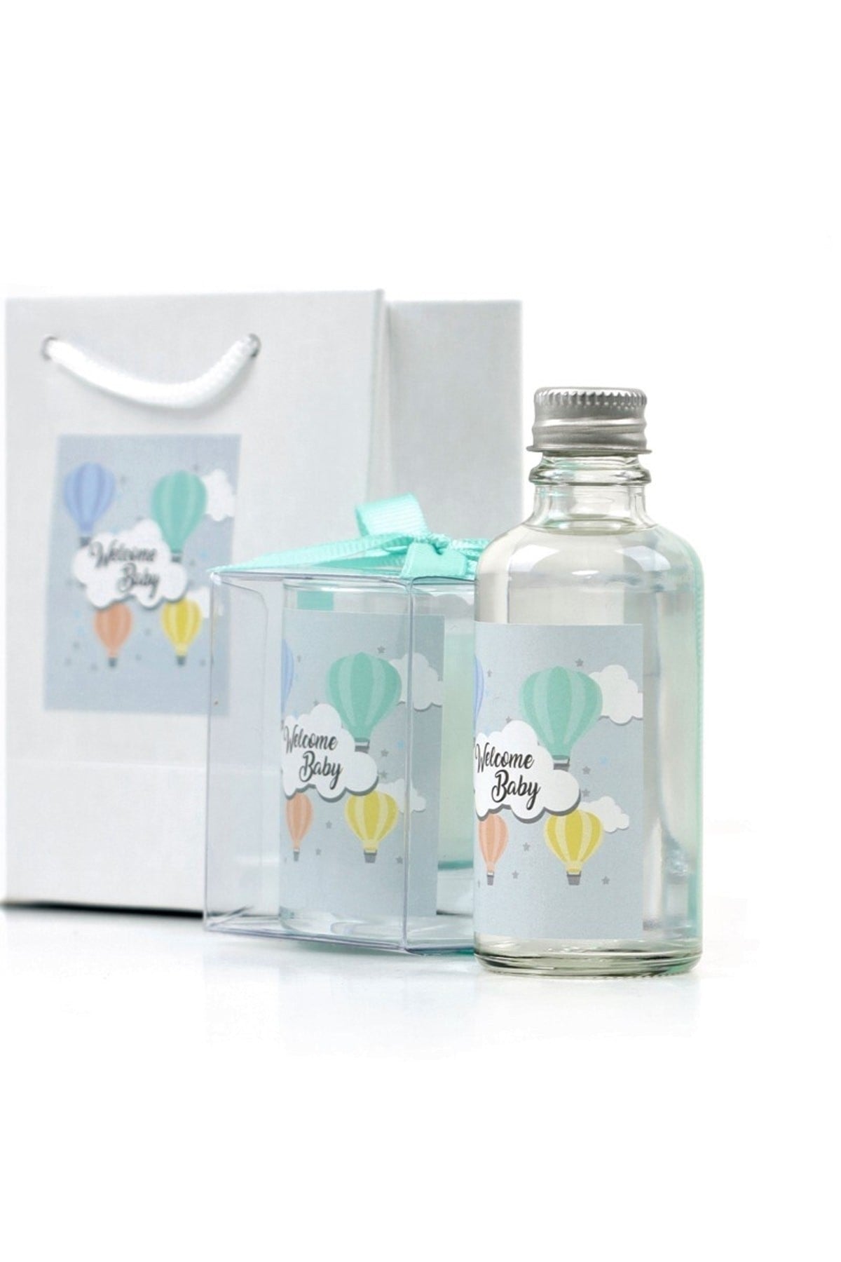 Kişiye Özel Bebek Hediyelik Doğum ve Doğumgünü Çantalı Kolonya ve Mum Seti 10'lu