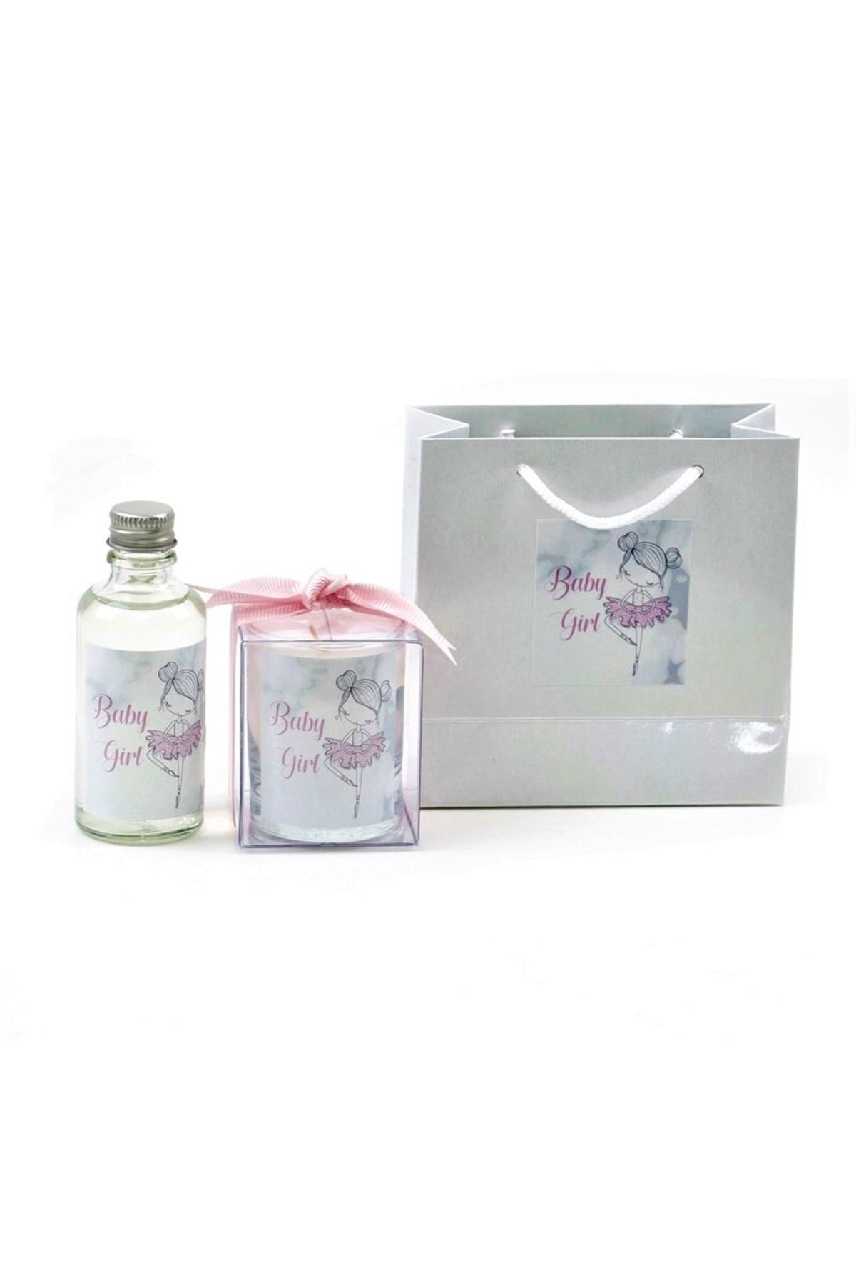 Kişiye Özel Bebek Hediyelik Doğum ve Doğumgünü Çantalı Kolonya ve Mum Seti 10'lu