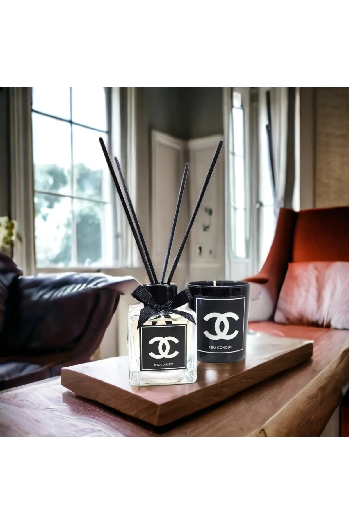 Stick Room Fragrance 100 ml and Black Glass Candle Set