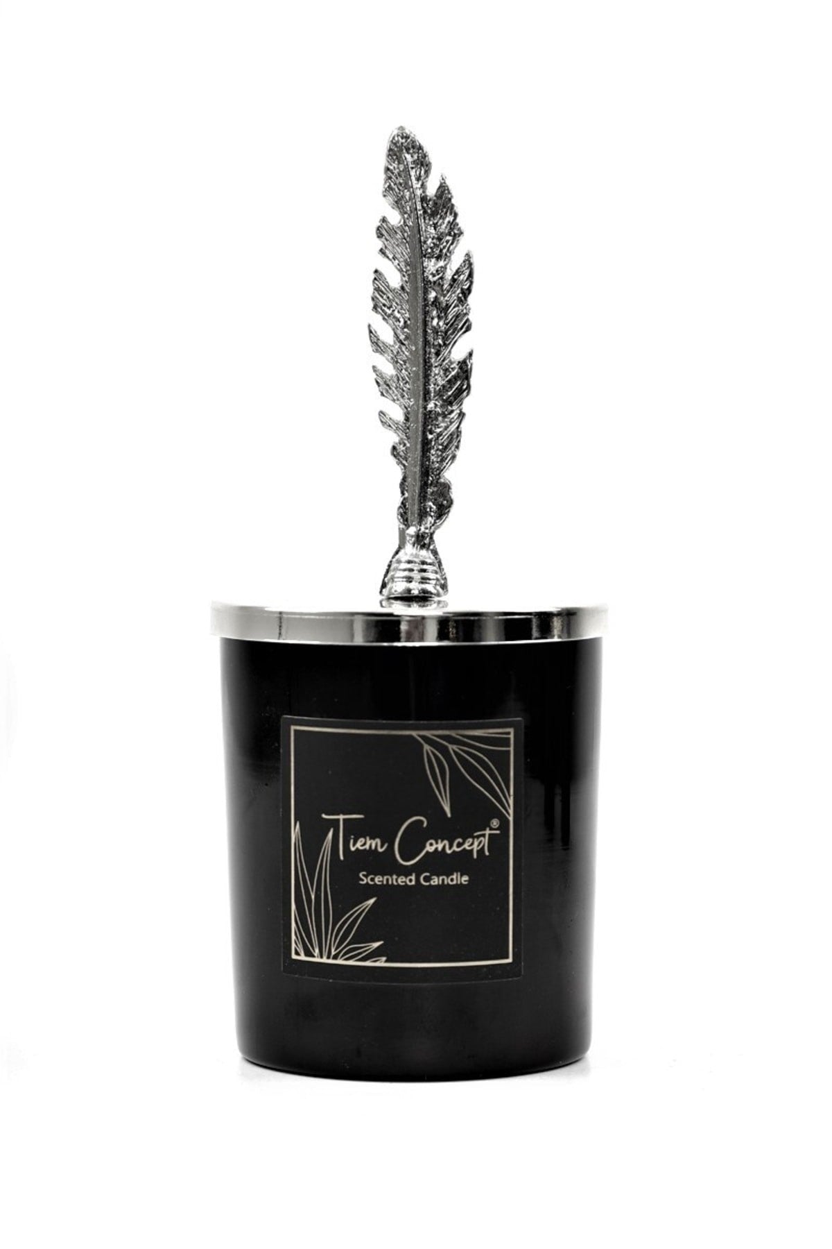Tiem Concept Special Design Letter A Vanilla Scented Silver Feather Top Black Glass Candle