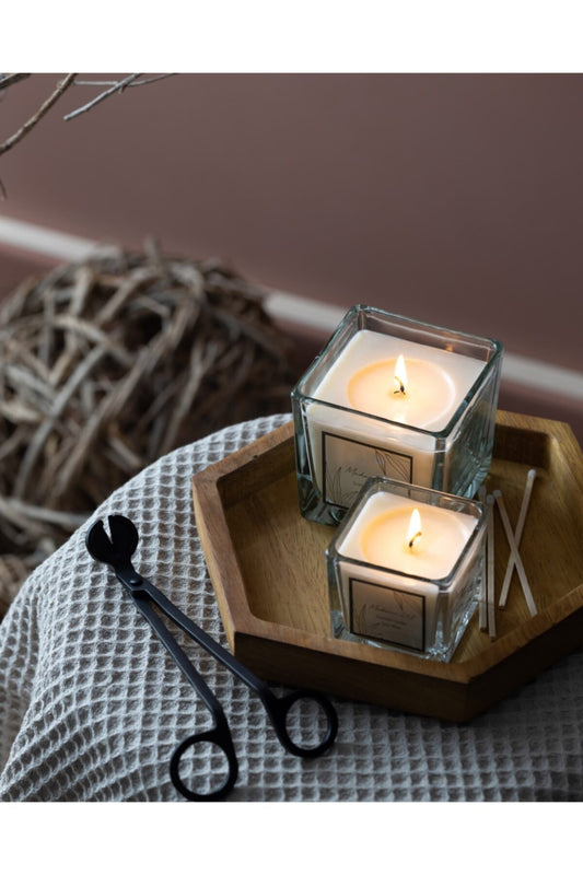 Kare Cam Bardaklı Doğal Üretim Soya Mum 2'li Set