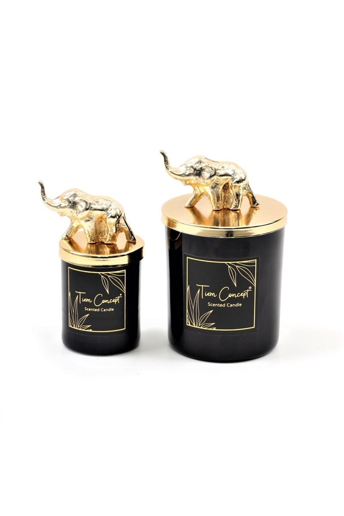 Dekoratif Gold Fil Tepelikli 2'li Siyah Bardak Mum Seti