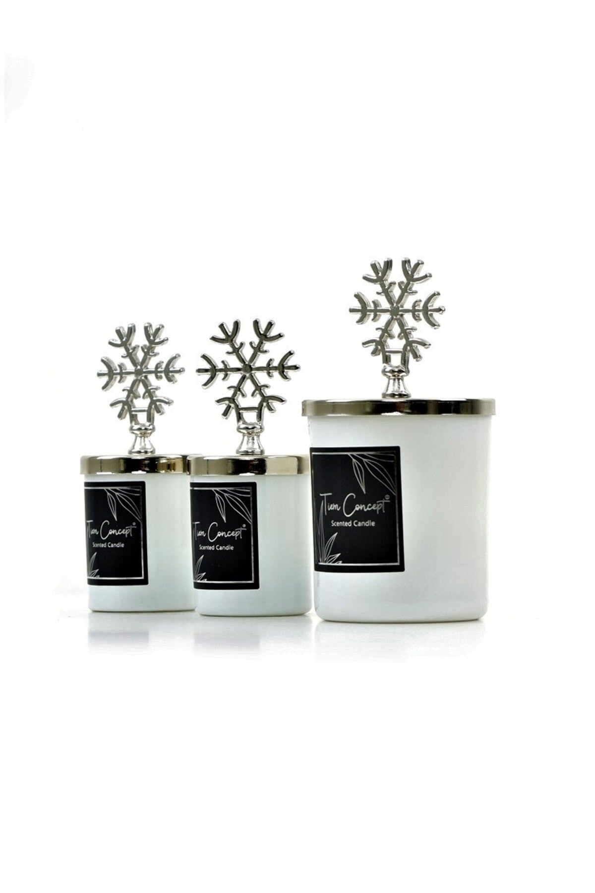 Dekoratif Hediye Kutulu Vanilya Kokulu Gümüş KarTaneli 3lü Beyaz Bardak Mum Seti