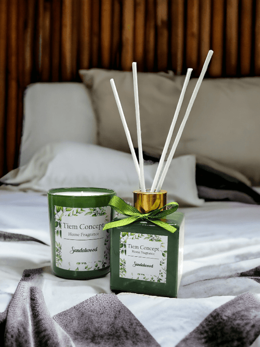 Sandalwood Scented Green Glass Candle and Room Fragrance Set 10 ml Valentine's Day Special