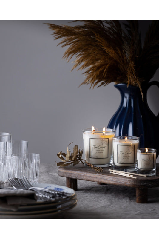 Tiem Concept Clear Glass Natural Production 3-Piece Glass Soy Candle Set