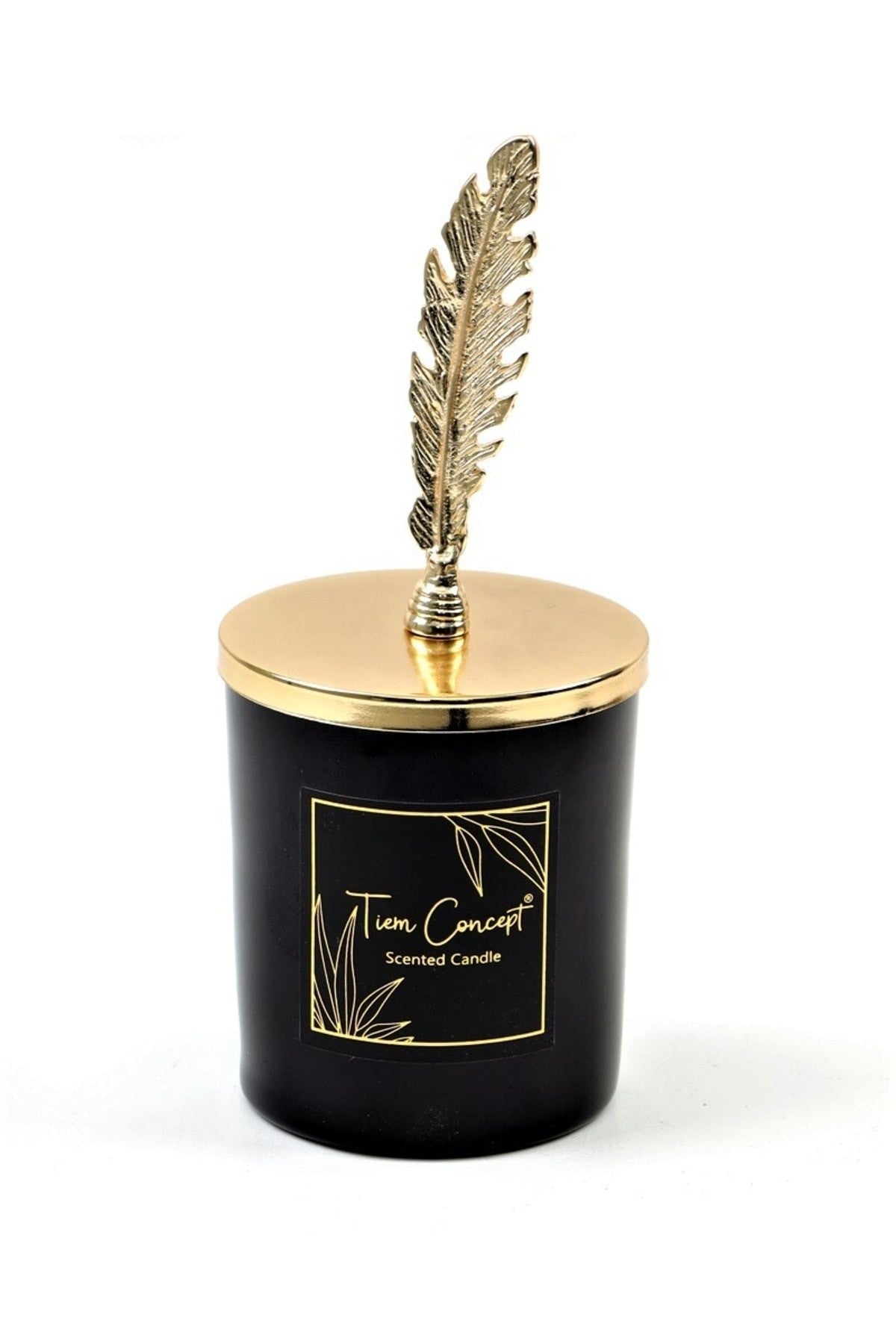 Tiem Concept Special Design M Letter Vanilla Scented Gold Feather Top Black Glass Candle