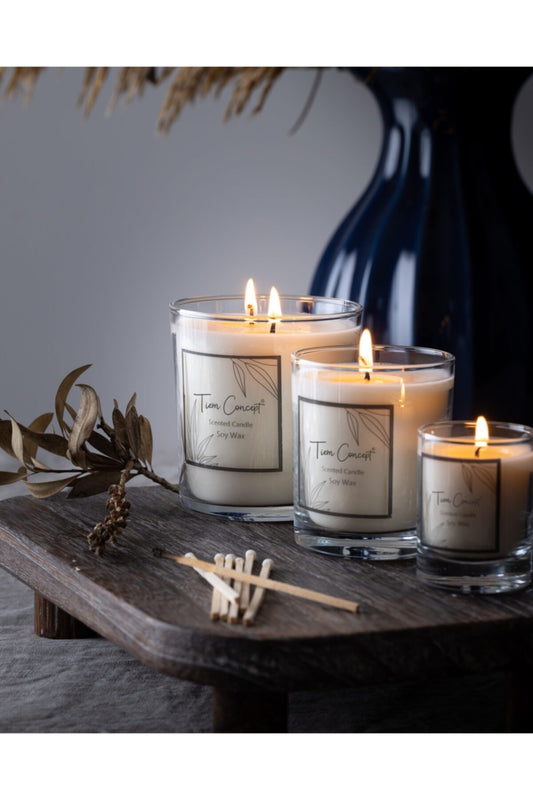 Şeffaf Cam Doğal Üretim 3'lü Bardak Soya Mum Seti
