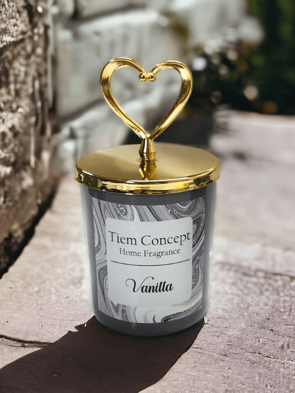 Heart Gold Headed Vanilla Scented Gray Glass Candle and Room Fragrance Set 100 ml