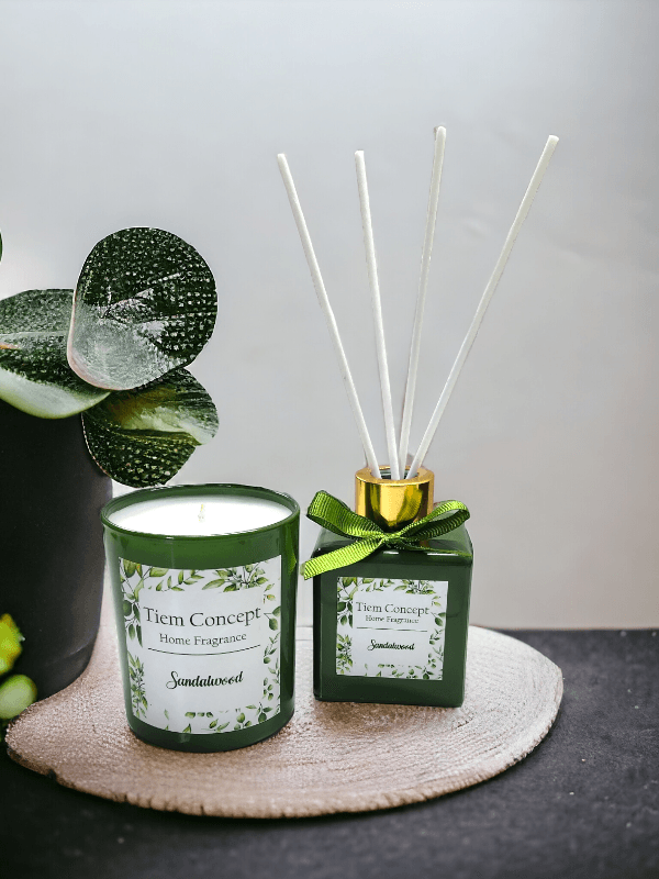 SandalAğacı Kokulu Yeşil Bardak Mum ve Oda Kokusu Seti 100 ml