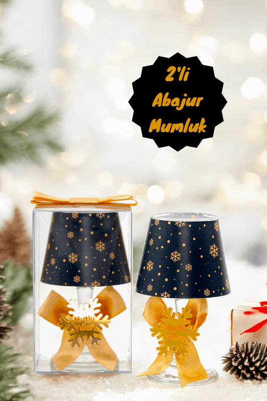 Yılbaşı Kar Tanesi Hediyelik Abajur Mumluk Set ( 2 Adet )
