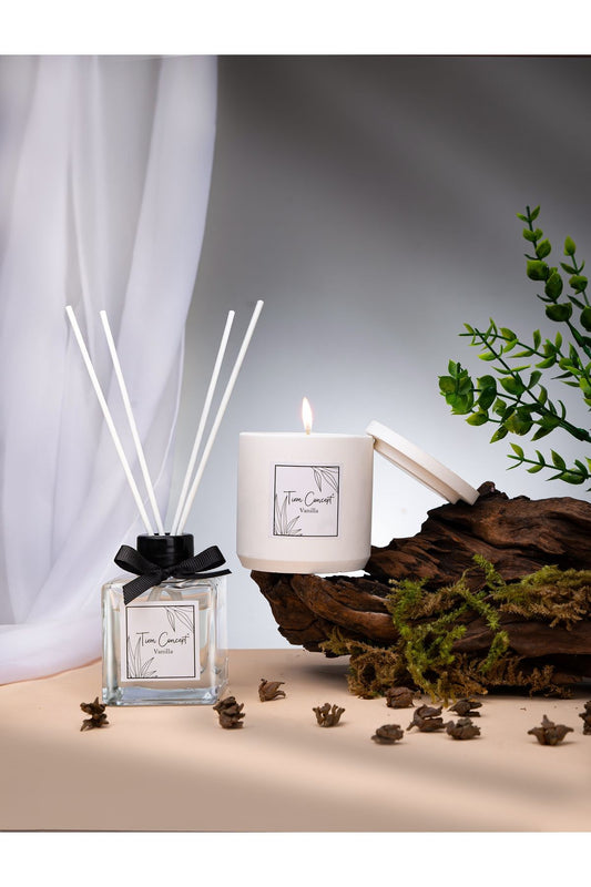 Decorative 2-Piece Vanilla Room Fragrance and Concrete Candle Set