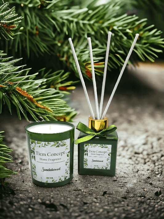 SandalAğacı Kokulu Yeşil Bardak Mum ve Oda Kokusu Seti 100 ml