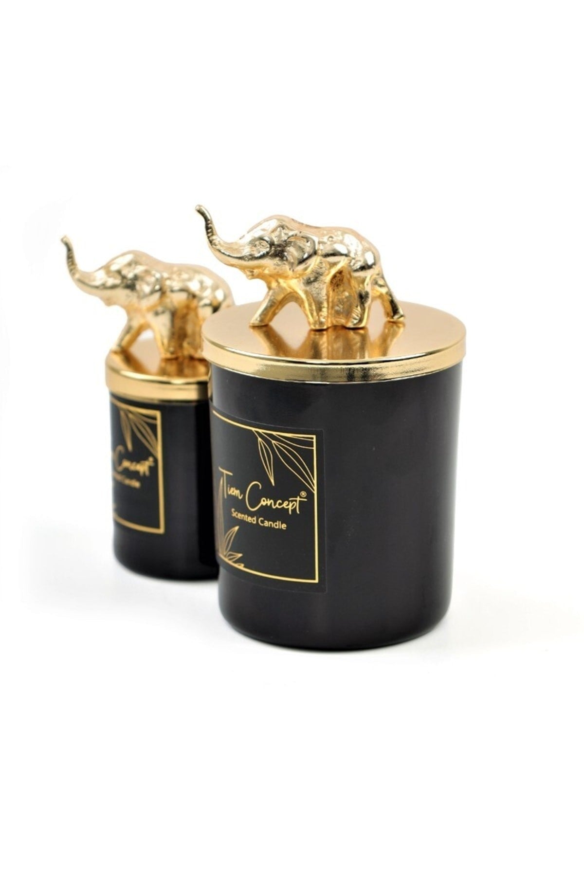 Dekoratif Gold Fil Tepelikli 2'li Siyah Bardak Mum Seti