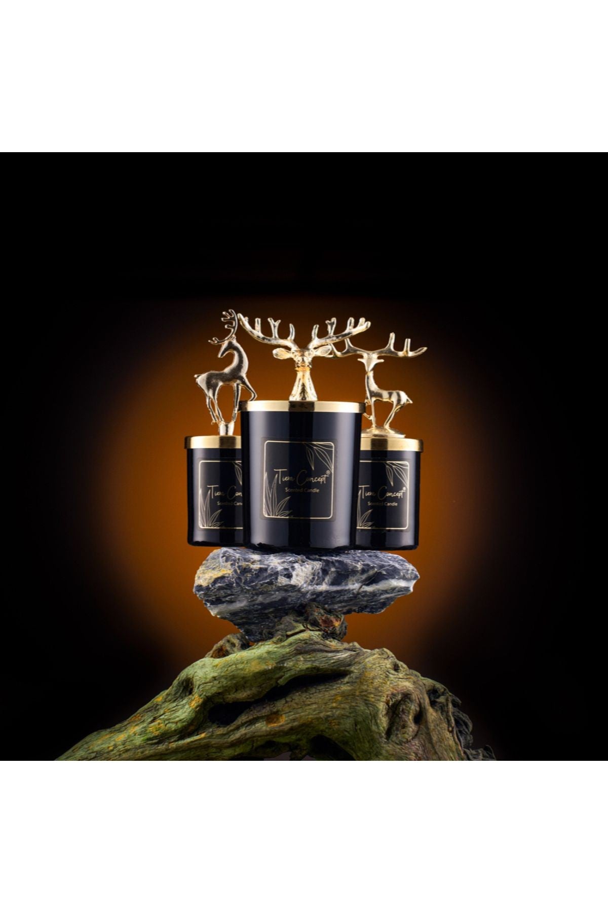 New Year Decorative Special Design Black Boxed Vanilla Scented Silver Deer Top 3-Piece Glass Candle Set