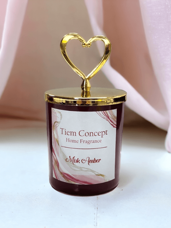 Heart Headed Gold Detailed Room Fragrance and Burgundy Candle Set 100 ml