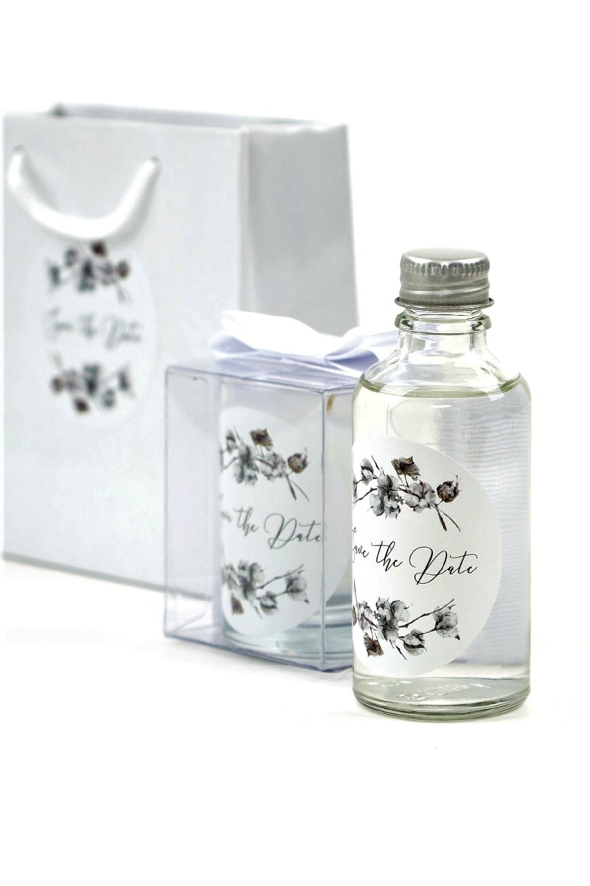 Kişiye Özel Nikah şekeri Baskılı Çantalı Kolonya ve Bardak Mum Seti 10'lu