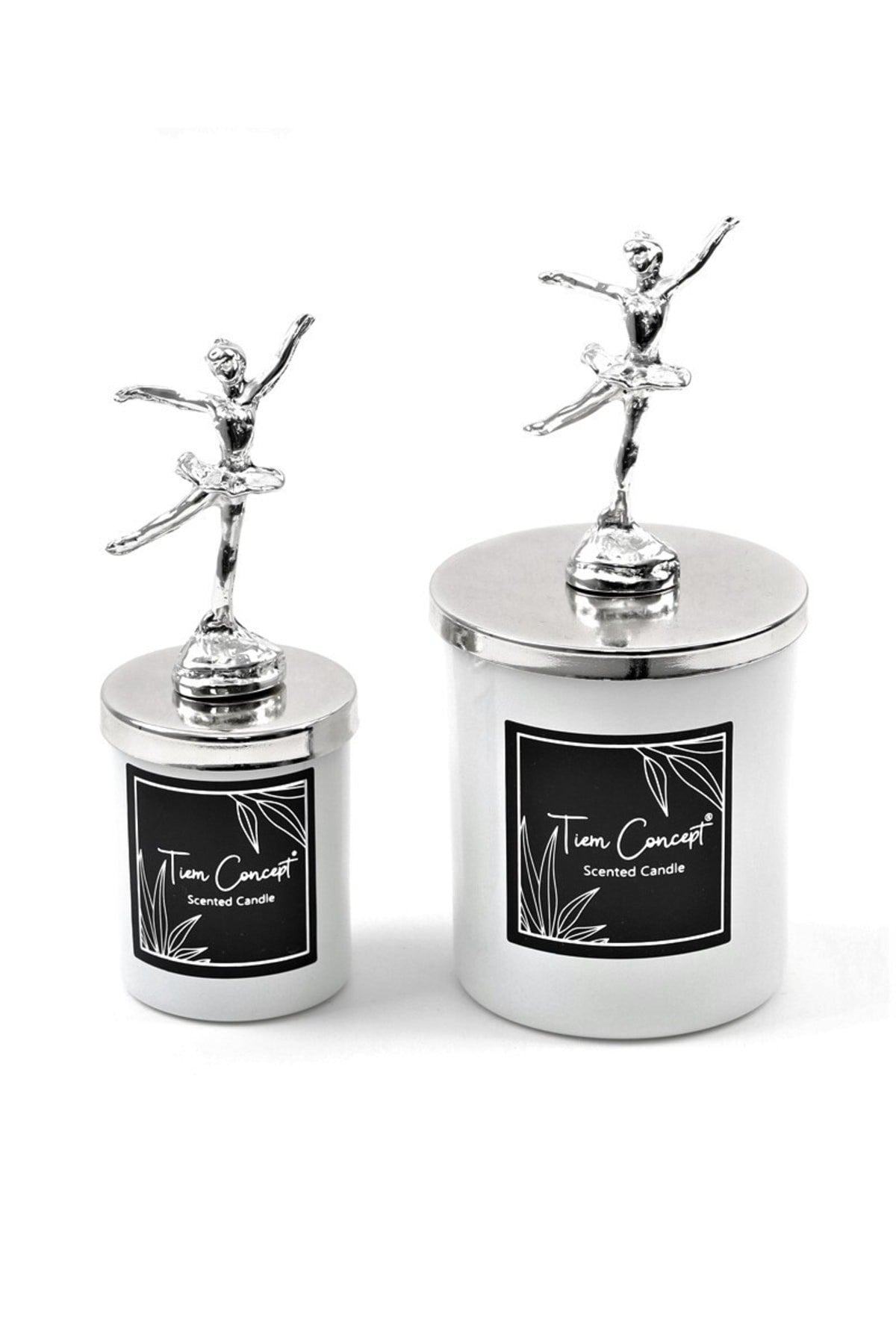 Dekoratif Gümüş Balerinli Vanilya Kokulu 2'li Beyaz Bardak Mum Seti