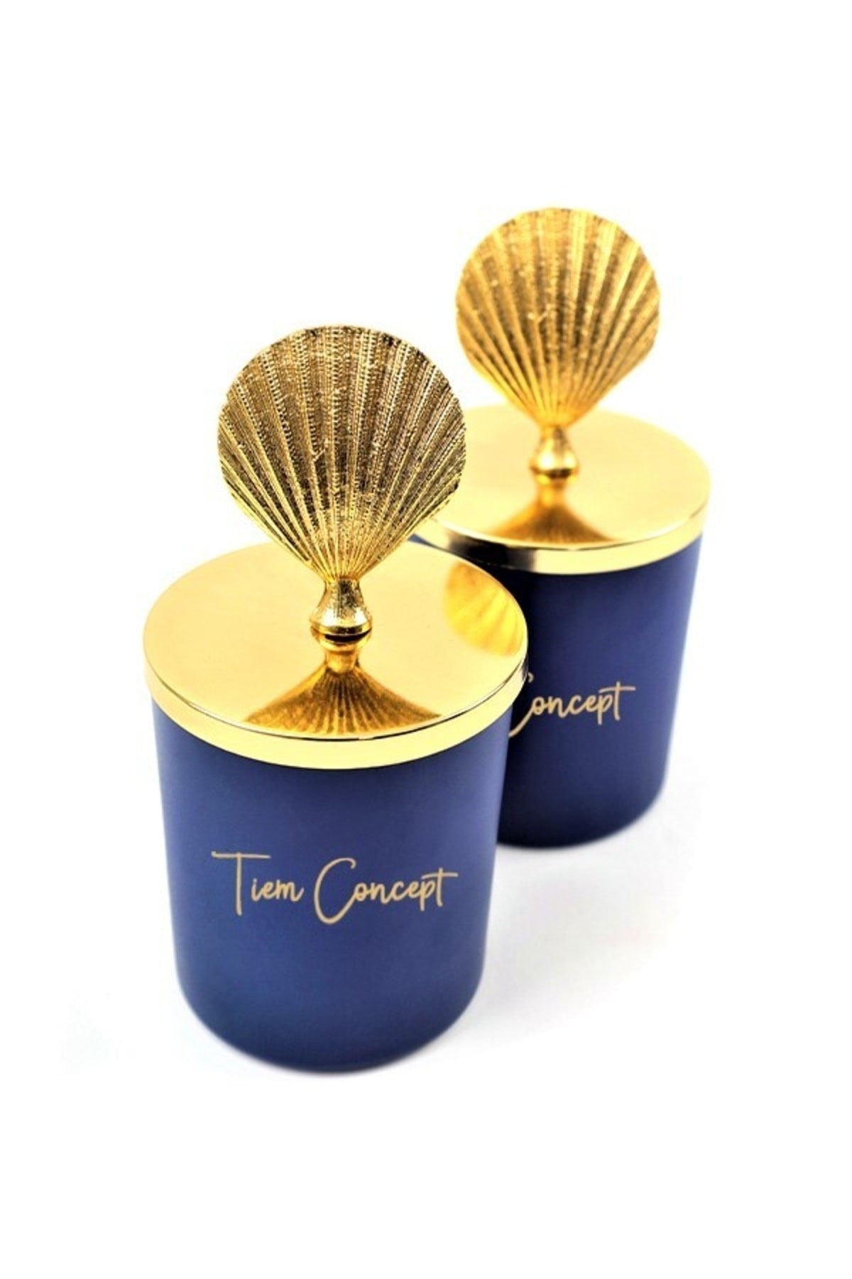 Dekoratif Özel Tasarım Gold Deniz Kabuğu Tepelikli Okyanus Kokulu 2li Bardak Mum Seti