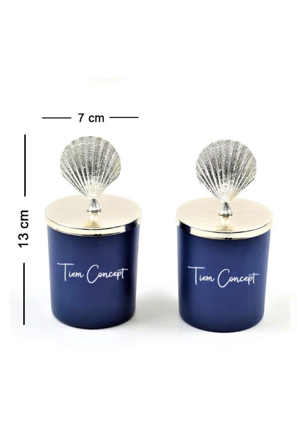 Dekoratif Gümüş Deniz Kabuğu Tepelikli Okyanus Kokulu 2li Lacivert Bardak Mum Seti