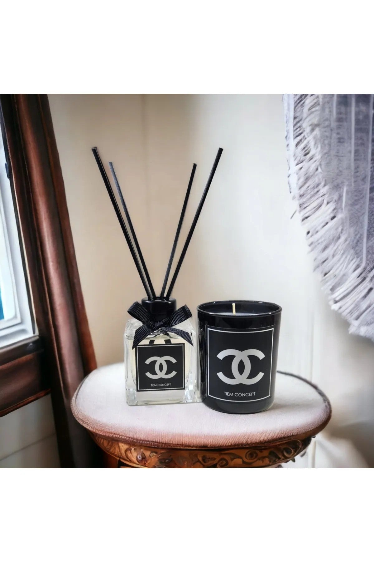 Stick Room Fragrance 100 ml and Black Glass Candle Set