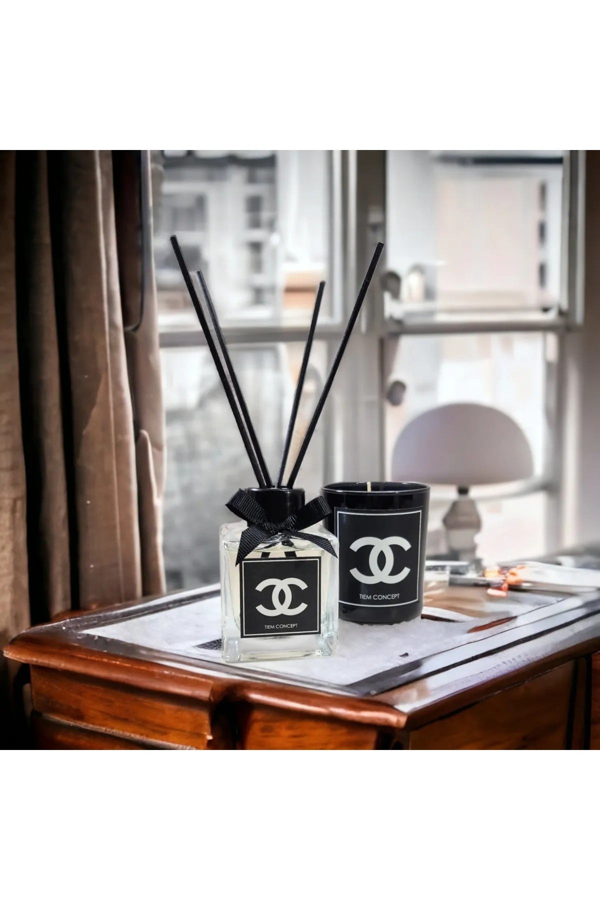 Stick Room Fragrance 100 ml and Black Glass Candle Set