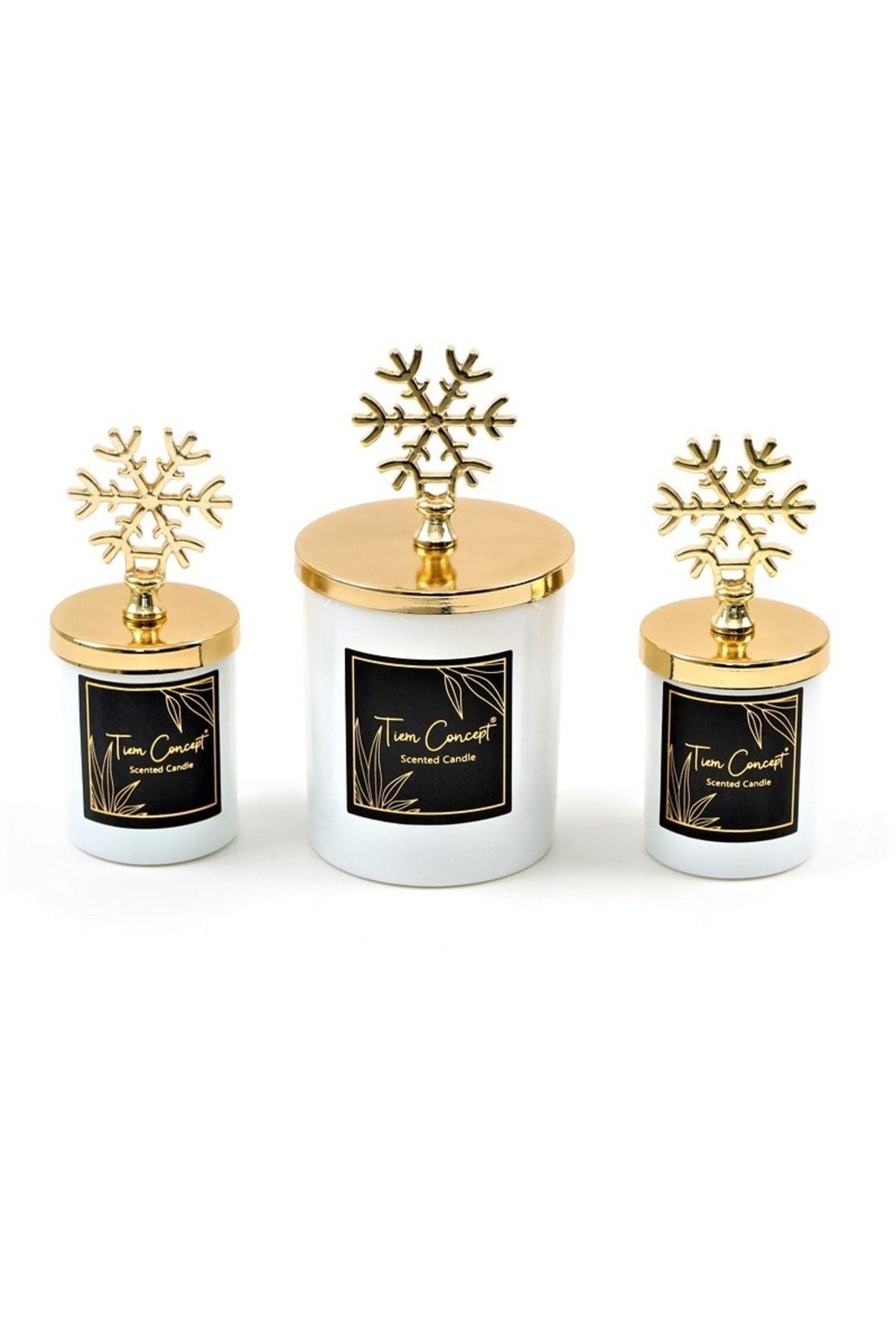 Tiem Concept Decorative Gift Boxed Vanilla Scented Gold Snowflake 3-Piece White Glass Candle Set