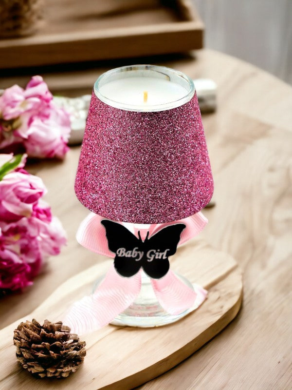 Bebek Hediyelik Kutulu İsme Özel Pembe Simli Abajur Mum Seti 10'lu