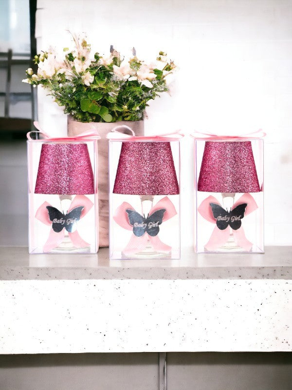 Bebek Hediyelik Kutulu İsme Özel Pembe Simli Abajur Mum Seti 10'lu
