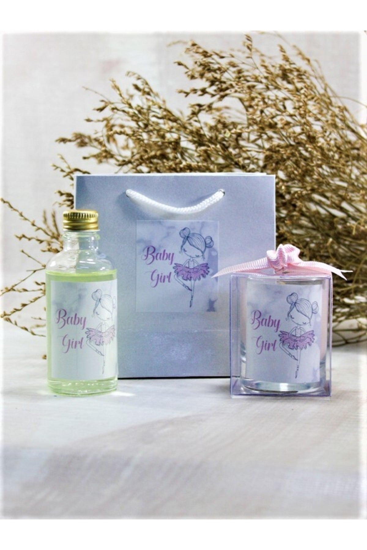 Kişiye Özel Bebek Hediyelik Doğum ve Doğumgünü Çantalı Kolonya ve Mum Seti 10'lu