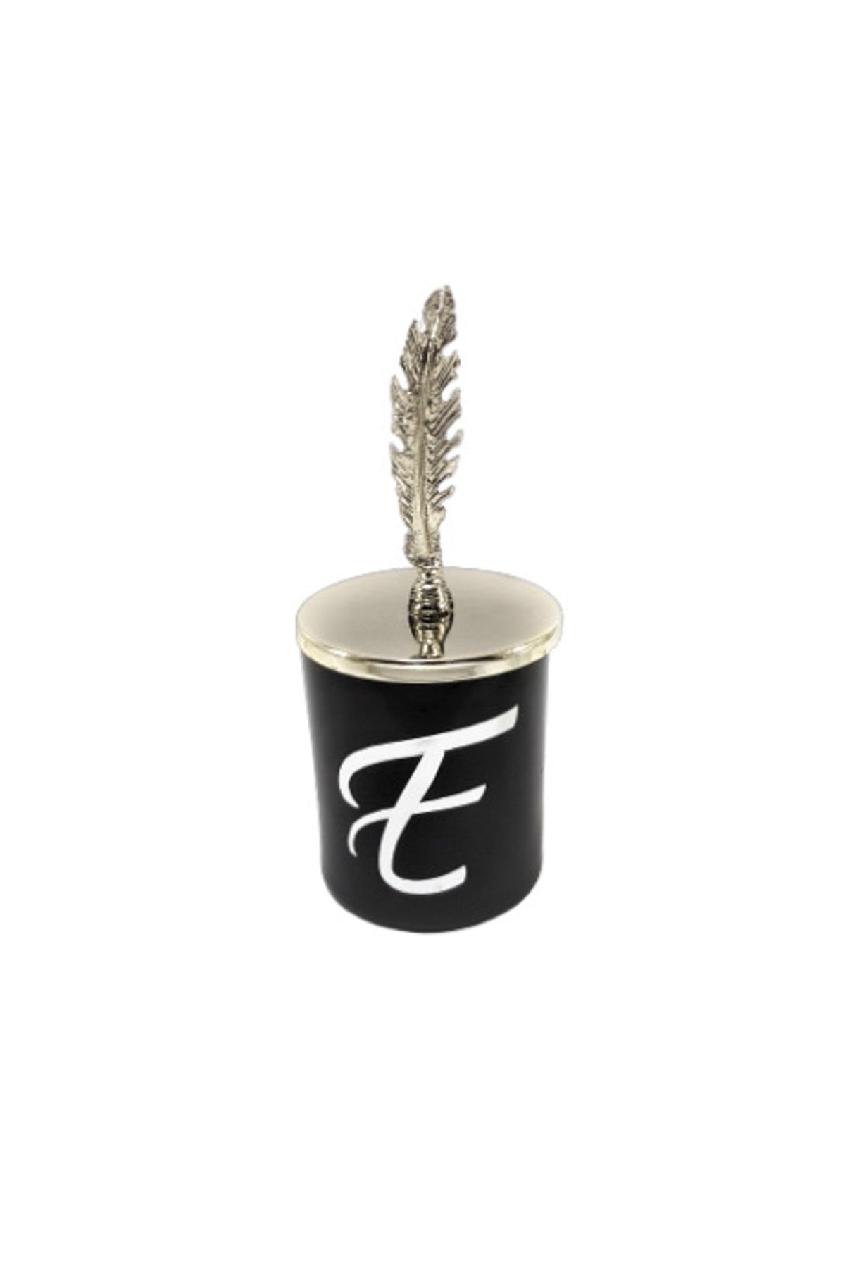 Tiem Concept Special Design E Letter Vanilla Scented Silver Feather Top Black Glass Candle