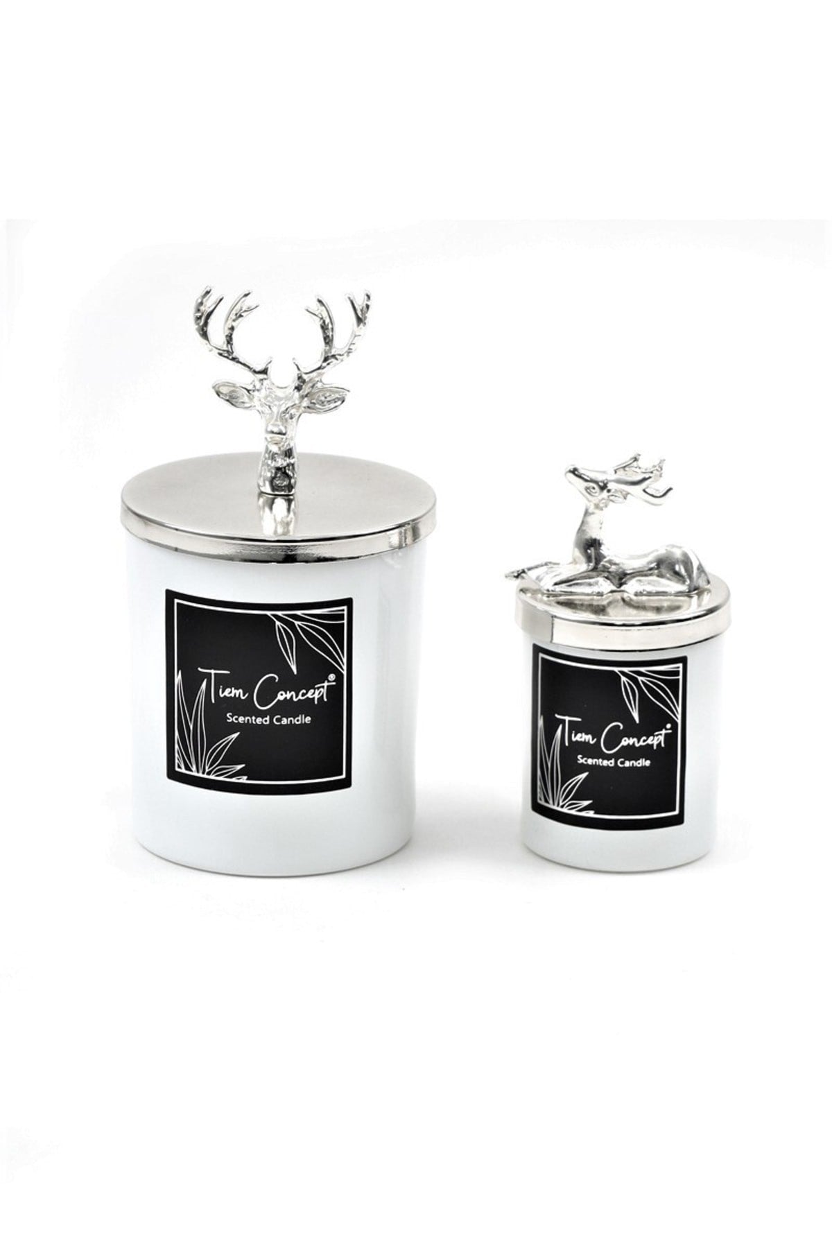 Tiem Concept Special Design Decorative Silver Deer Vanilla Scented 2-Piece White Glass Candle Set