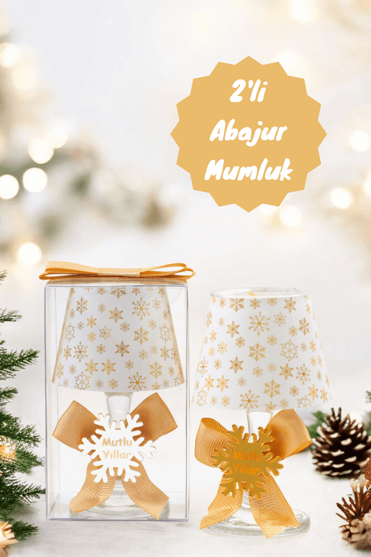 Yılbaşı Kar Tanesi Konseptli Hediyelik Abajur Mumluk Seti ( 2 Adet )