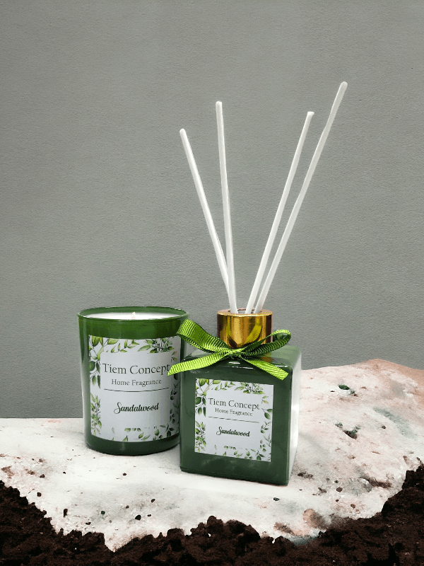 SandalAğacı Kokulu Yeşil Bardak Mum ve Oda Kokusu Seti 100 ml