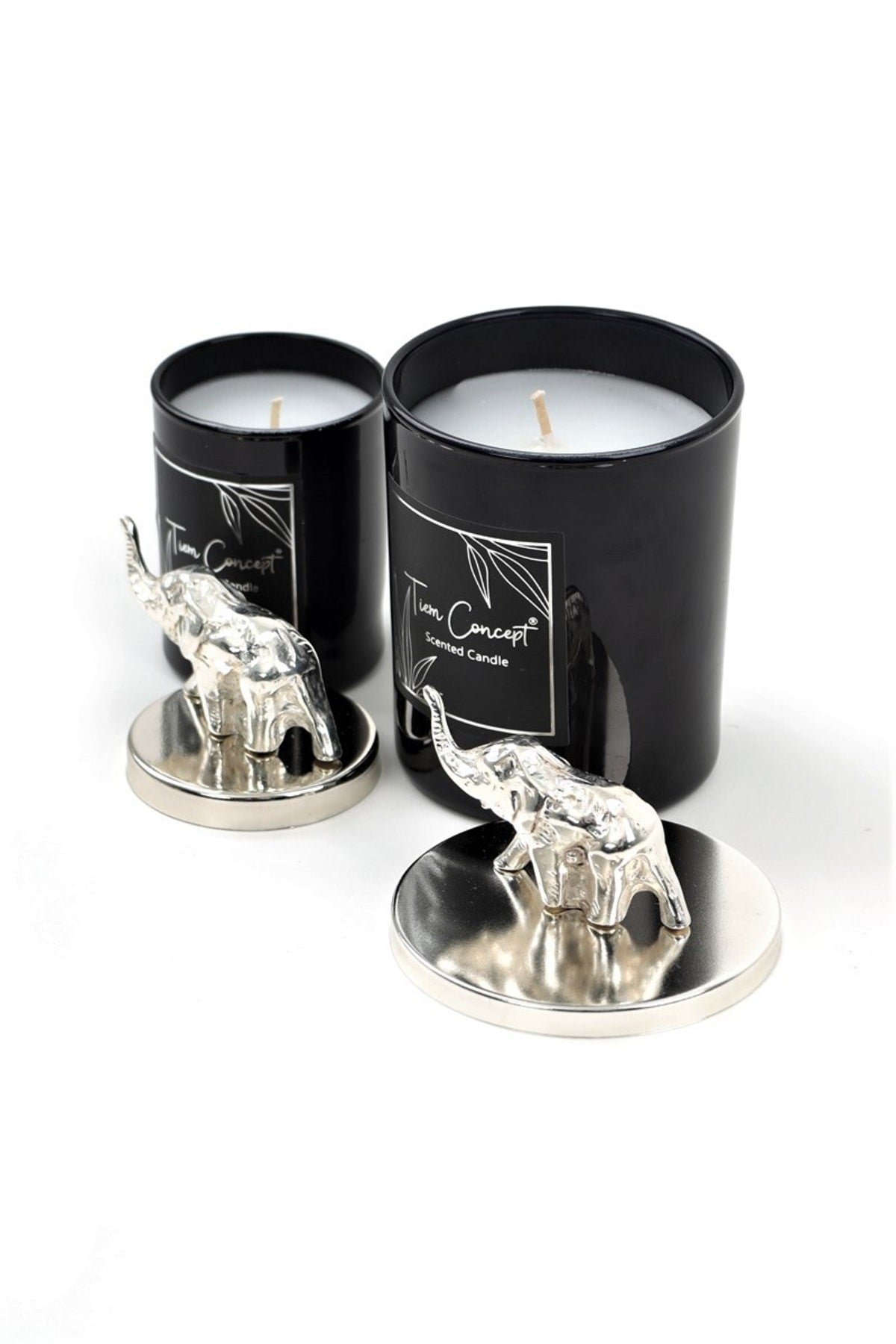 Dekoratif Gümüş Filli Vanilya Kokulu 2'li Beyaz Bardak Mum Seti