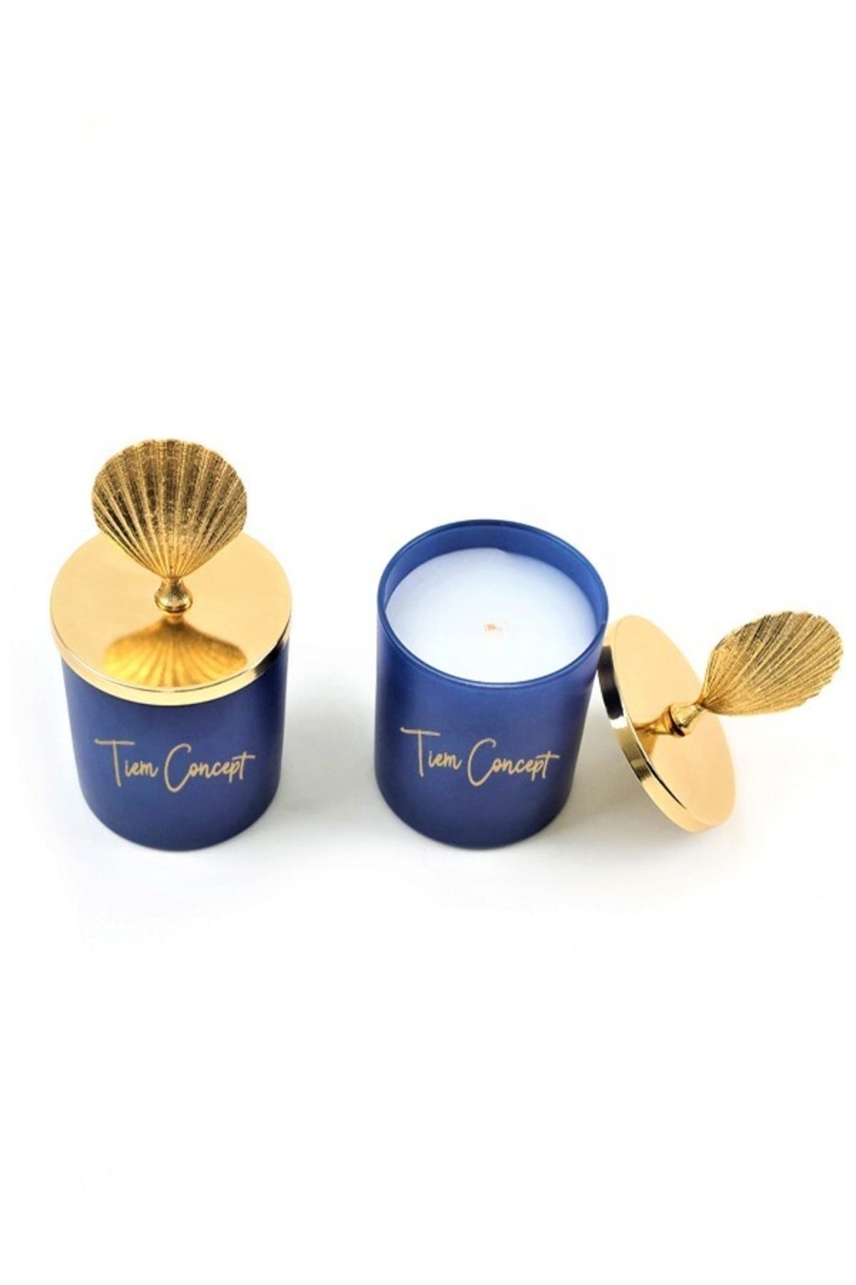 Dekoratif Özel Tasarım Gold Deniz Kabuğu Tepelikli Okyanus Kokulu 2li Bardak Mum Seti