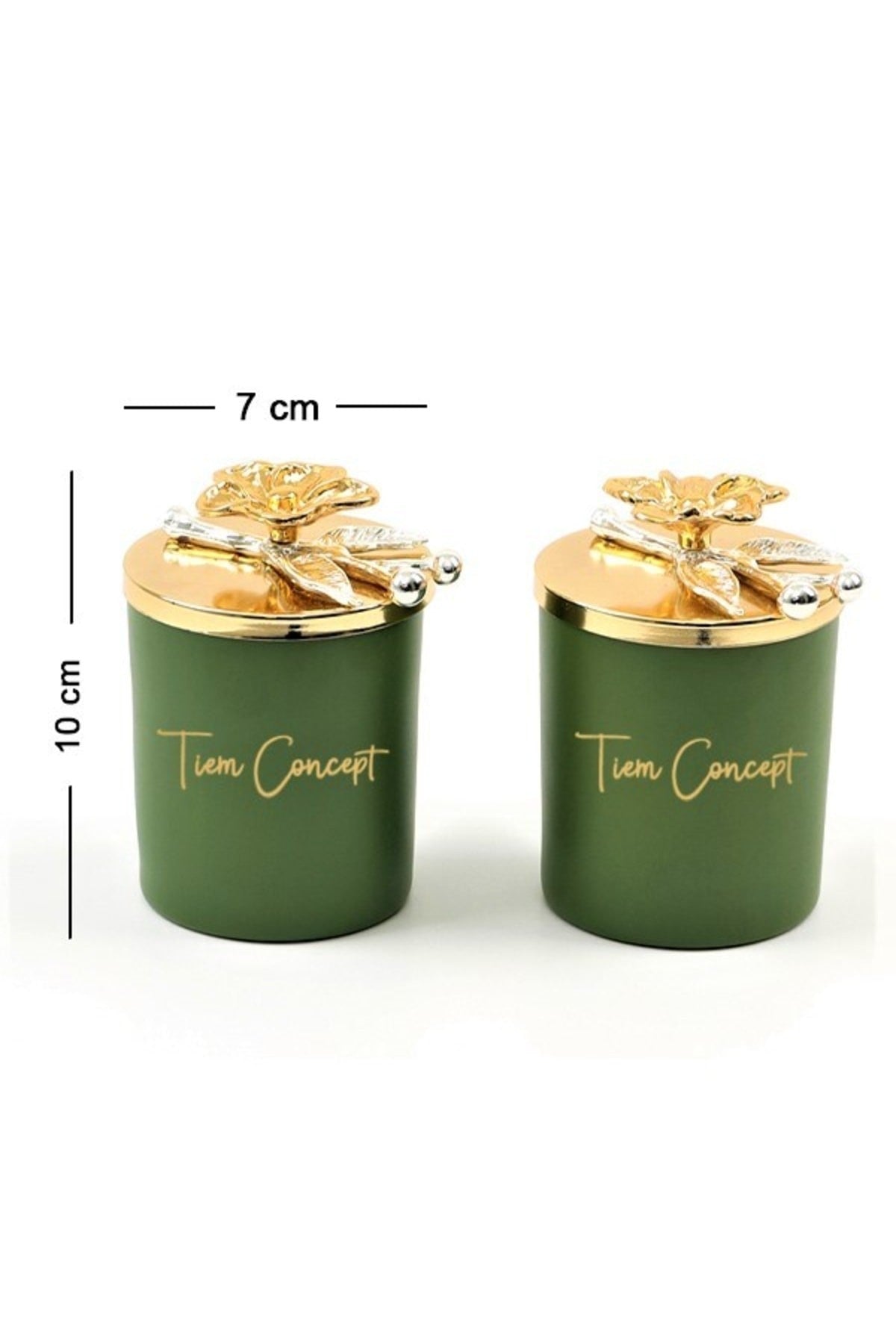 Dekoratif Özel Tasarım Gold Çiçek Tepelikli Yeşil Çay Kokulu 2li Yeşil Bardak Mum Seti
