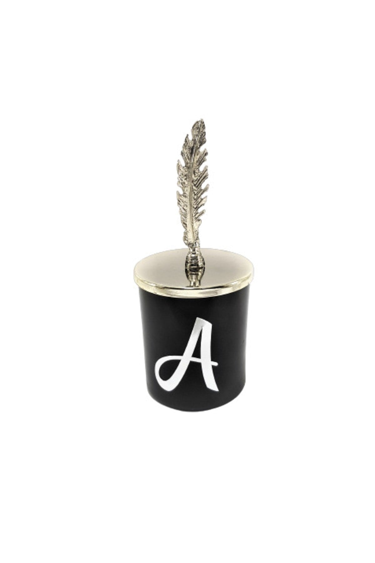 Tiem Concept Special Design Letter A Vanilla Scented Silver Feather Top Black Glass Candle