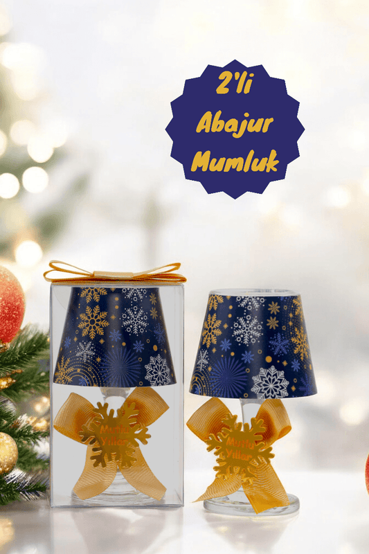 Yılbaşı Kar Tanesi Konseptli Hediyelik Abajur Mumluk Seti ( 2 Adet )