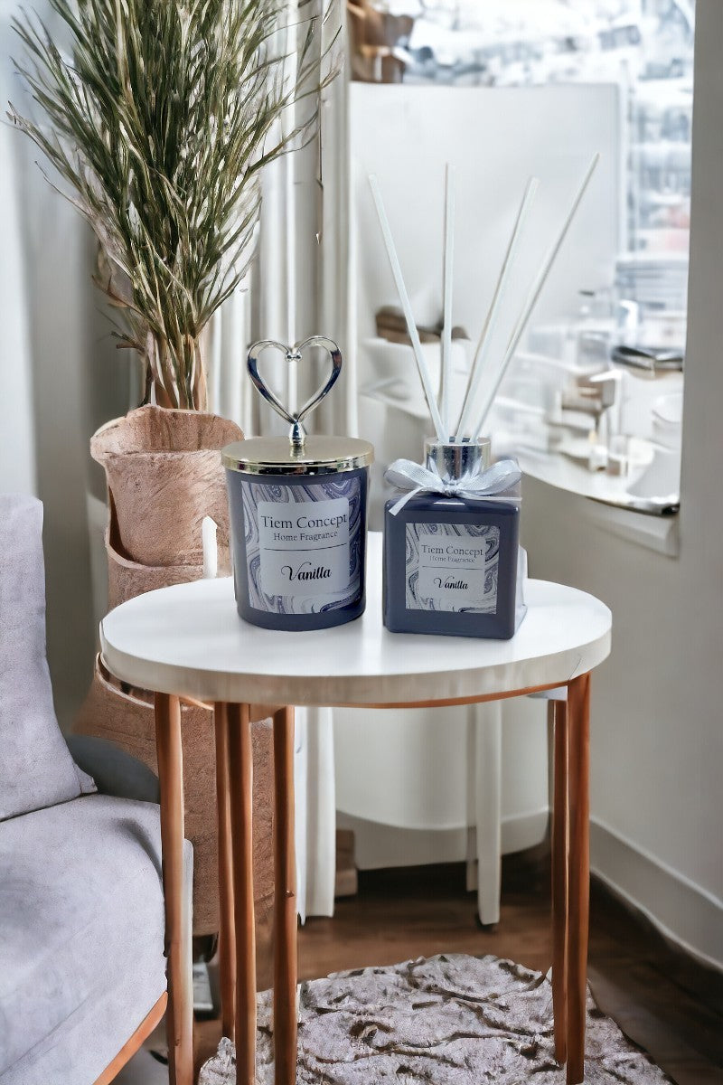 Heart Silver Head Vanilla Scented Gray Glass Candle and Room Fragrance Set 100 ml